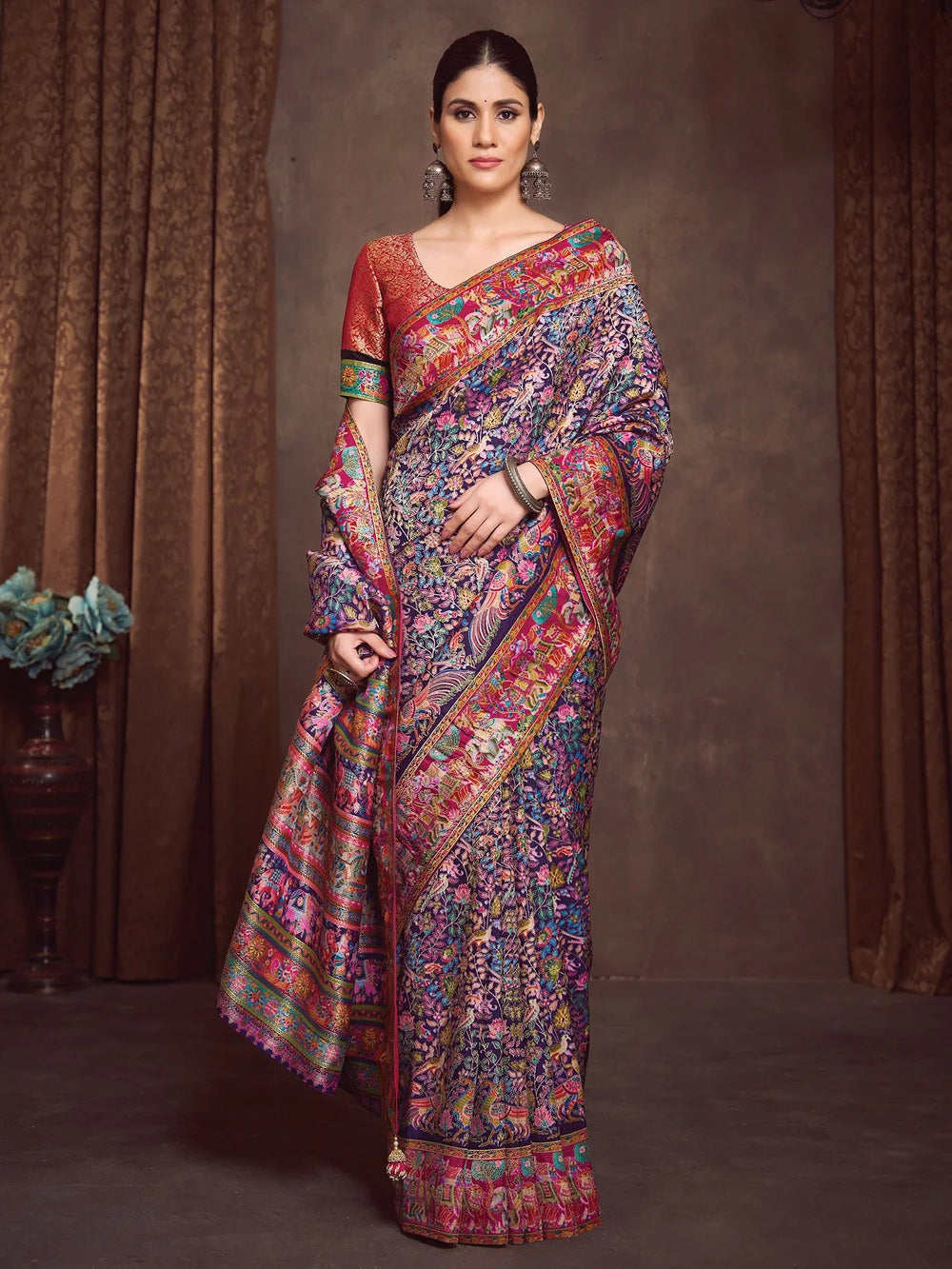 Navy Banarasi Viscose Silk Woven Saree - The Dori Store