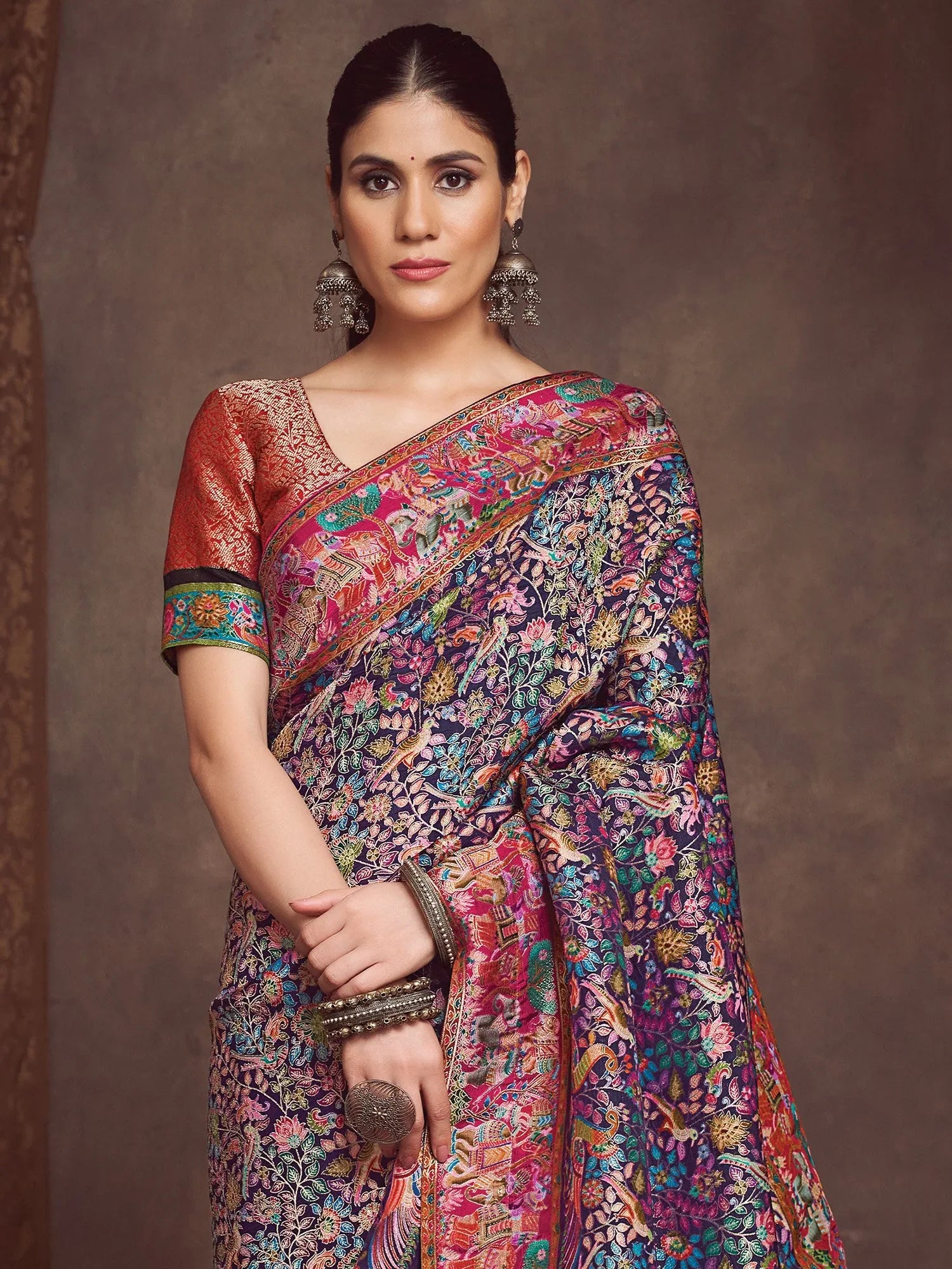 Navy Banarasi Viscose Silk Woven Saree - The Dori Store