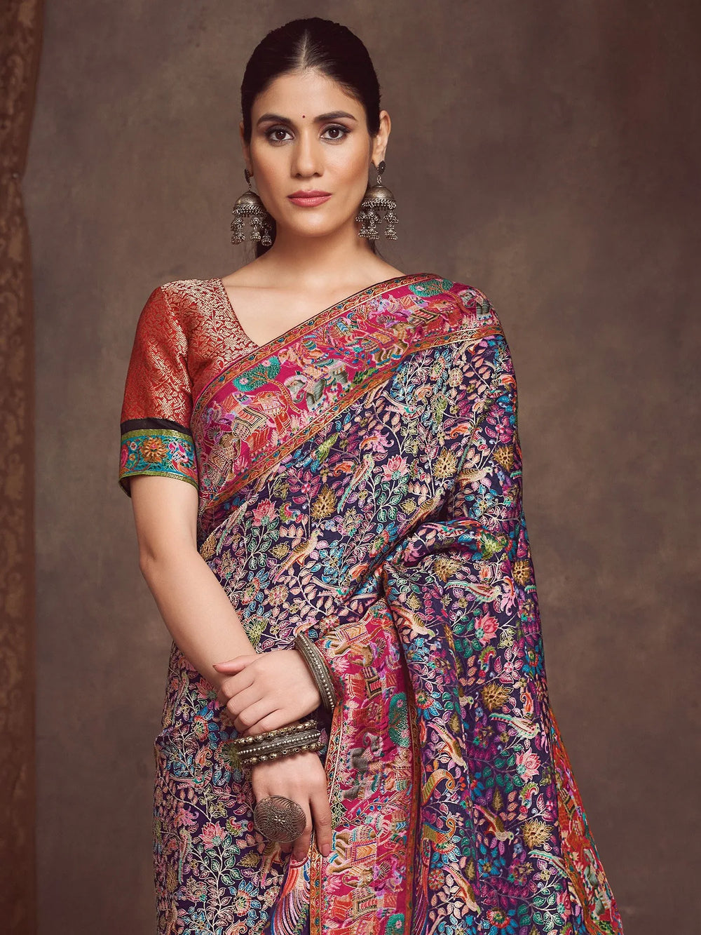 Navy Banarasi Viscose Silk Woven Saree - The Dori Store