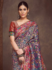 Navy Banarasi Viscose Silk Woven Saree - The Dori Store