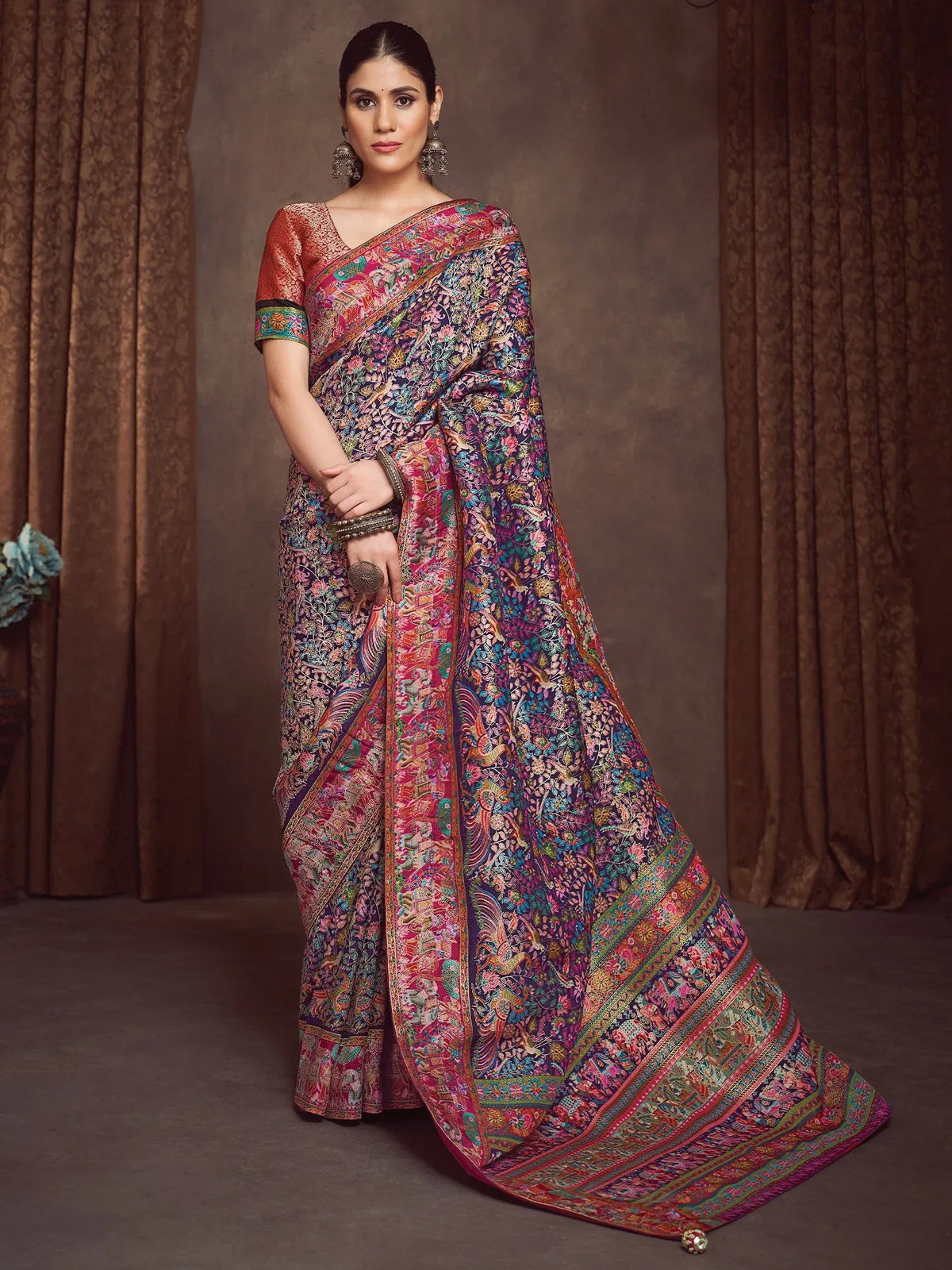 Navy Banarasi Viscose Silk Woven Saree - The Dori Store