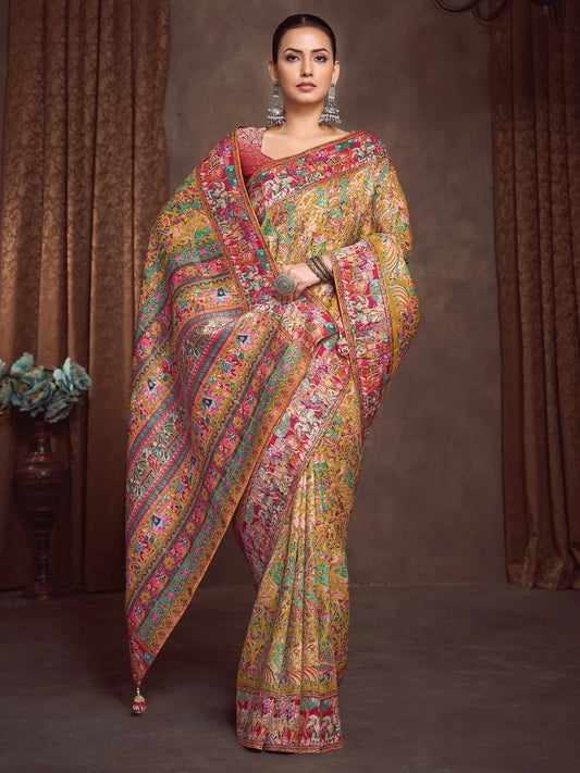 Yellow Mustard Banarasi Viscose Silk Woven Saree