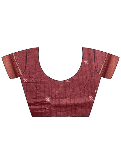 Maroon Block Print Silk Blend Printed Saree