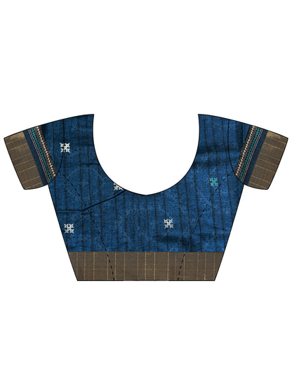 Navy Block Print Silk Blend Printed Saree