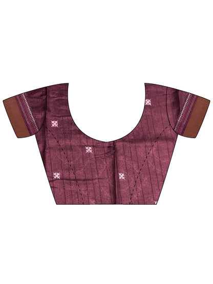 Burgundy Block Print Silk Blend Printed Saree