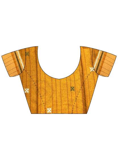 Mustard Block Print Silk Blend Printed Saree