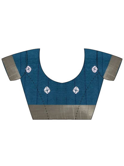 Navy Block Print Silk Blend Printed Saree