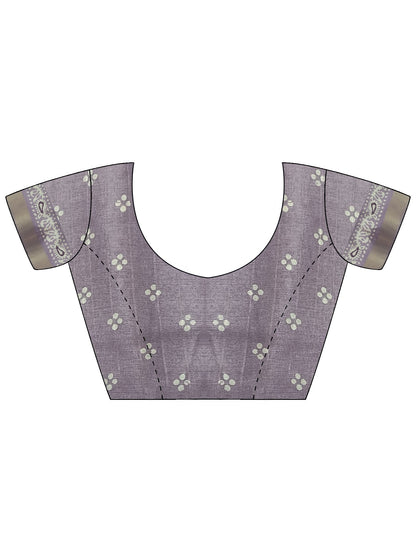 Mauve Block Print Silk Blend Printed Saree
