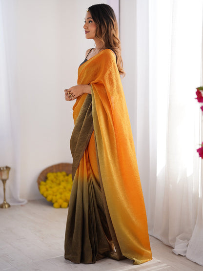 Mustard Party Wear Satin Silk  Solid Saree