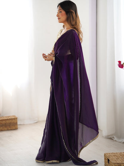 Purple Party Wear Satin Silk Embellished Saree