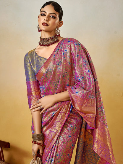 Mauve Kanjeevaram Silk Blend Woven Saree
