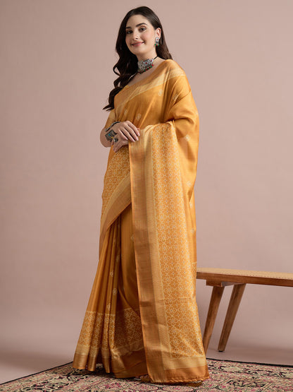 Mustard Sungudi Cotton Blend Printed Saree