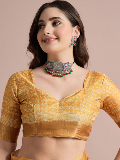 Mustard Sungudi Cotton Blend Printed Saree