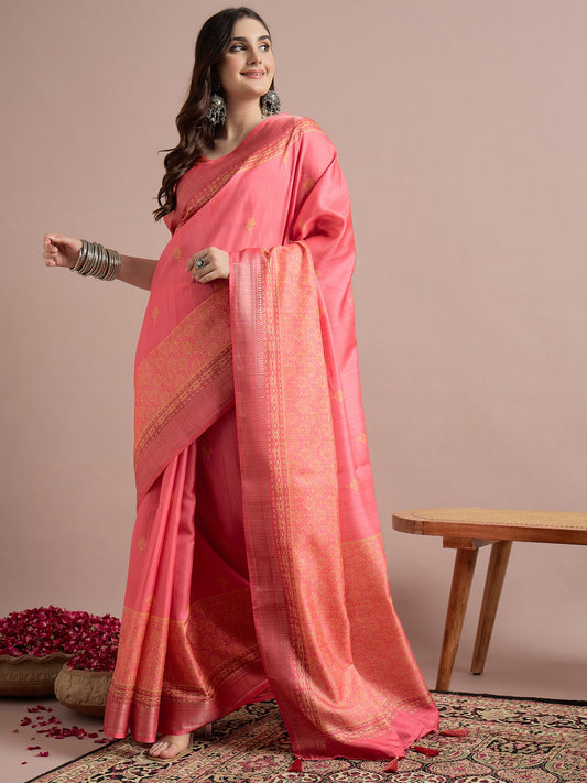 Pink Pink Sungudi Cotton Blend Printed Saree