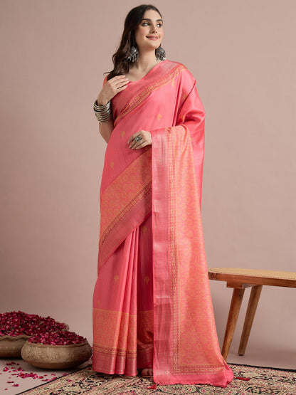 Pink Sungudi Cotton Blend Printed Saree