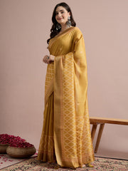 Yellow Sungudi Cotton Blend Printed Saree