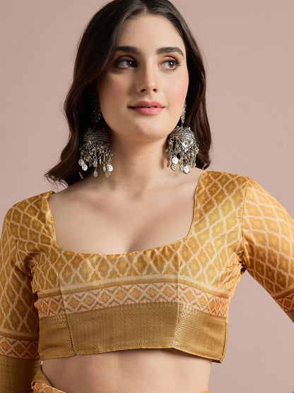 Yellow Sungudi Cotton Blend Printed Saree