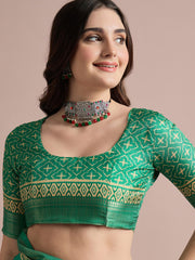 Teal Green Sungudi Cotton Blend Printed Saree