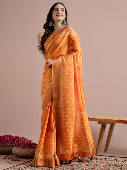 Orange Sungudi Cotton Blend Printed Saree