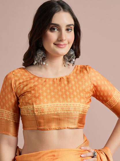 Orange Sungudi Cotton Blend Printed Saree
