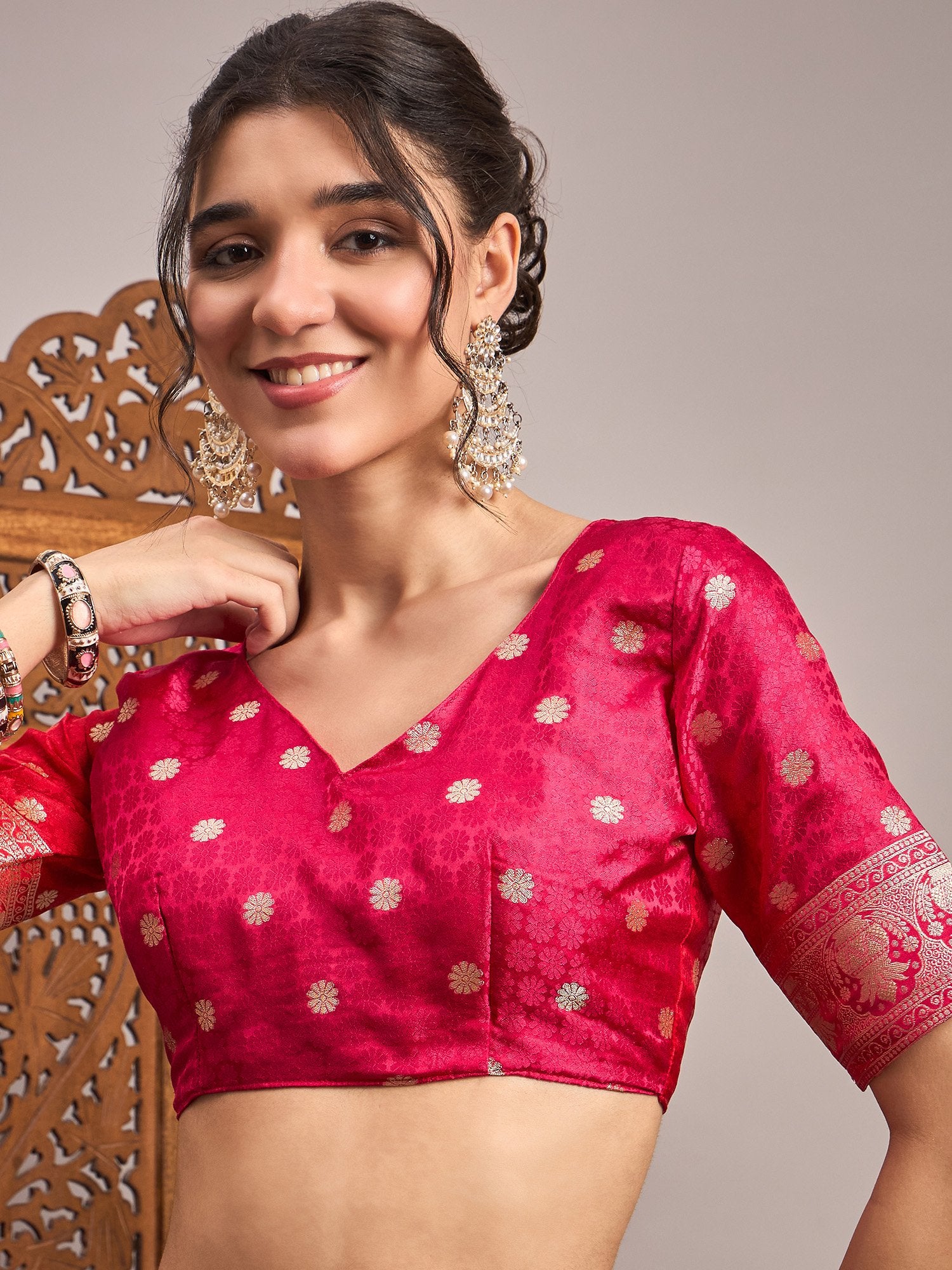 Red Banarasi Satin Silk Woven Saree