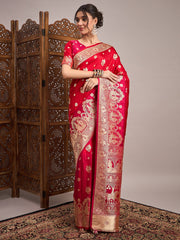 Red Red Banarasi Satin Silk Woven Saree