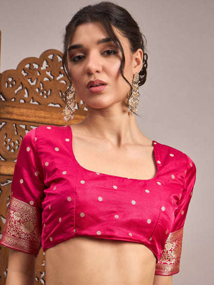 Red Banarasi Satin Silk Woven Saree