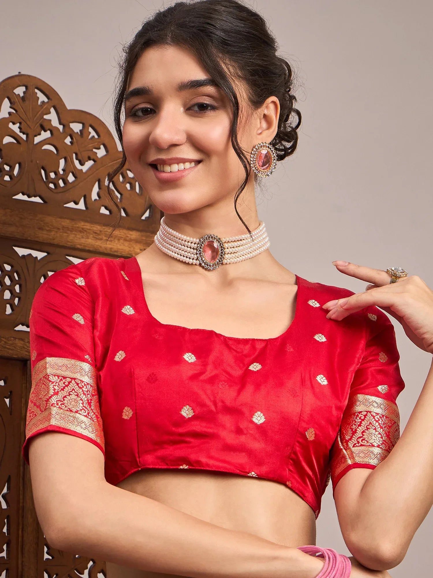 Pink Banarasi Satin Silk Woven Saree