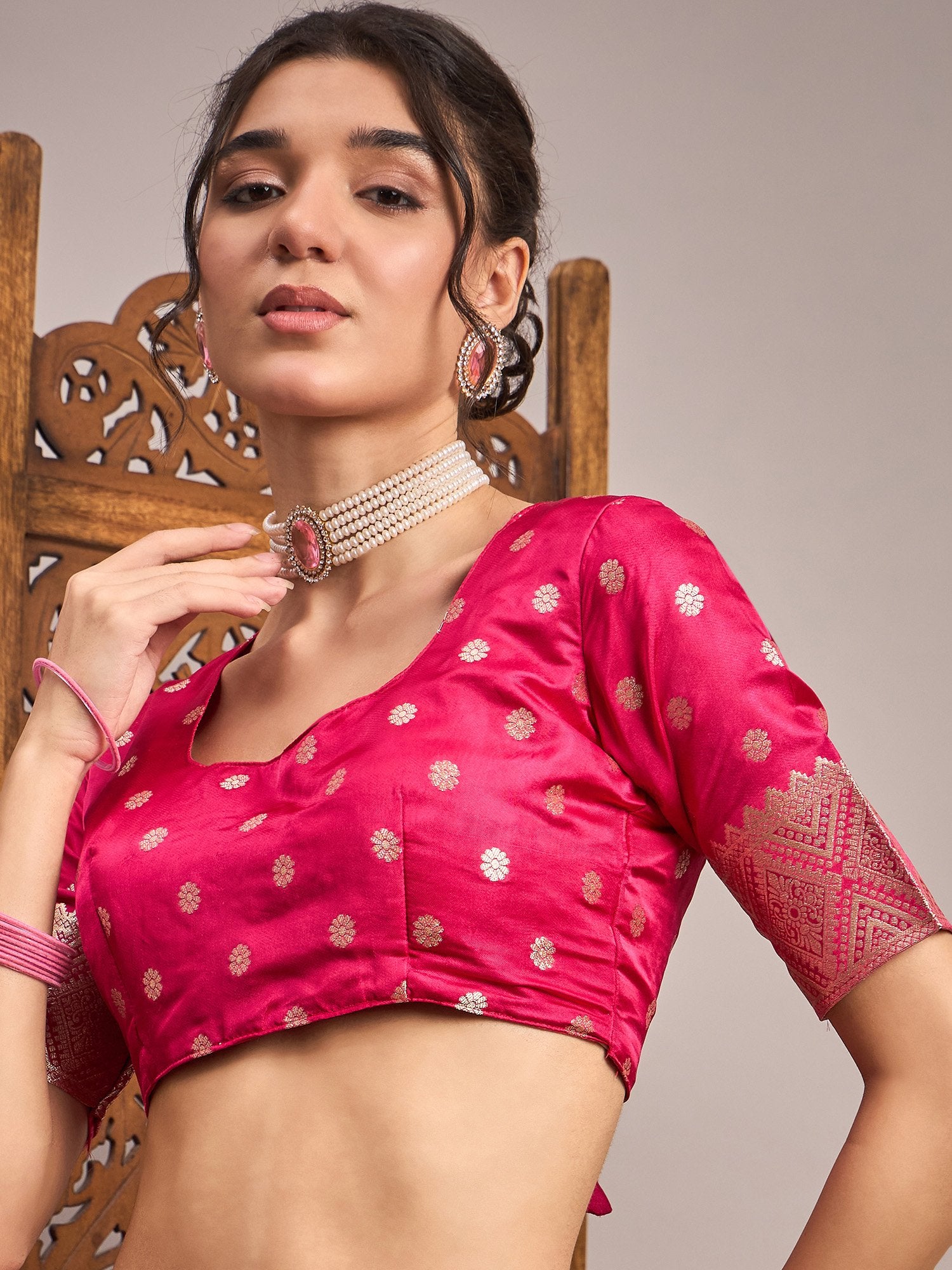 Red Banarasi Satin Silk Woven Saree