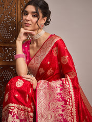 Red Red Banarasi Satin Silk Woven Saree