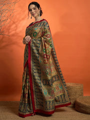 Beige Banarasi Dola Silk Embellished Saree