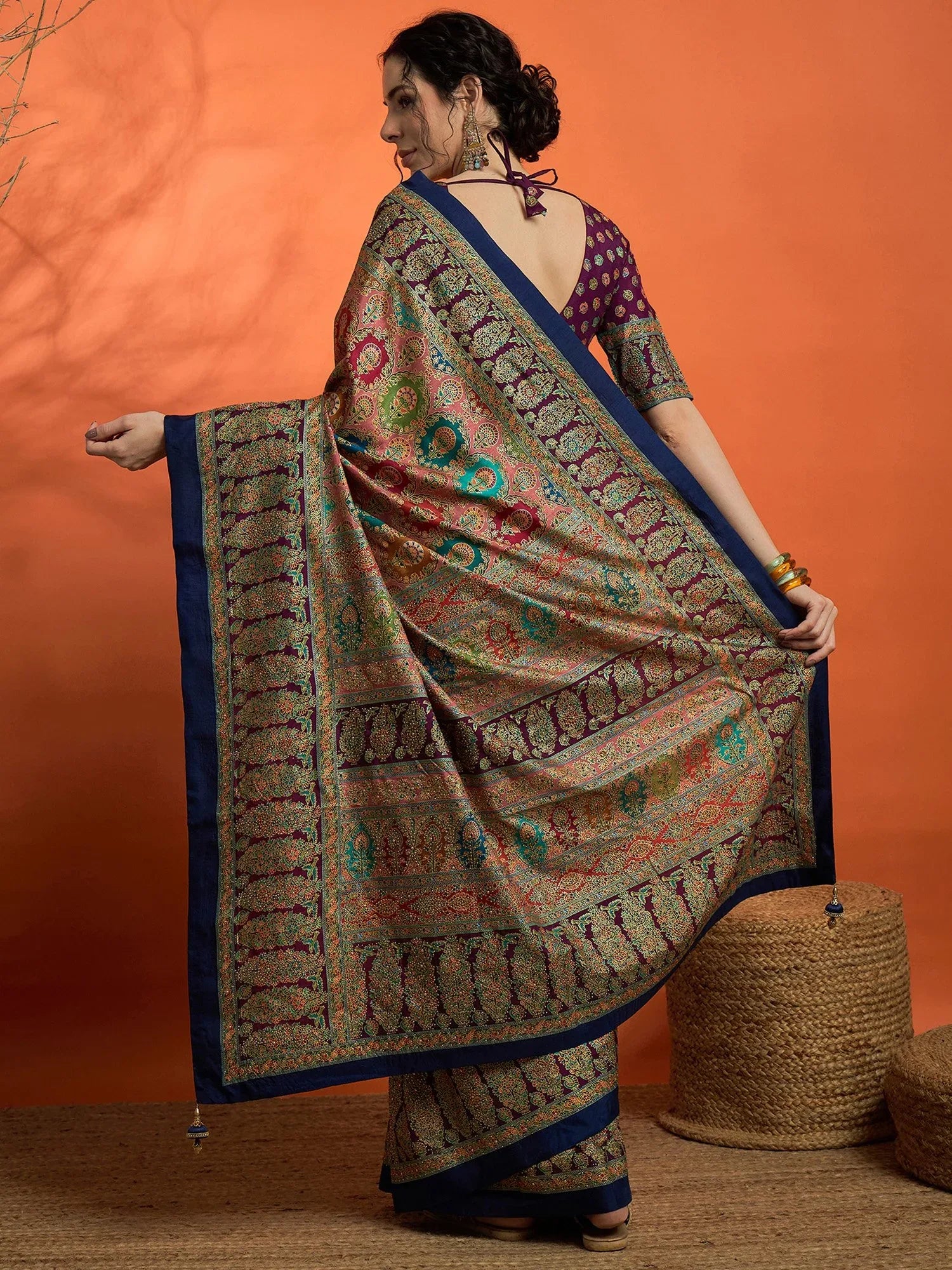 Navy Banarasi Dola Silk Embellished Saree - The Dori Store