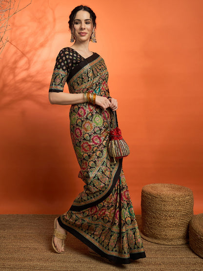 Black Banarasi Dola Silk Embellished Saree
