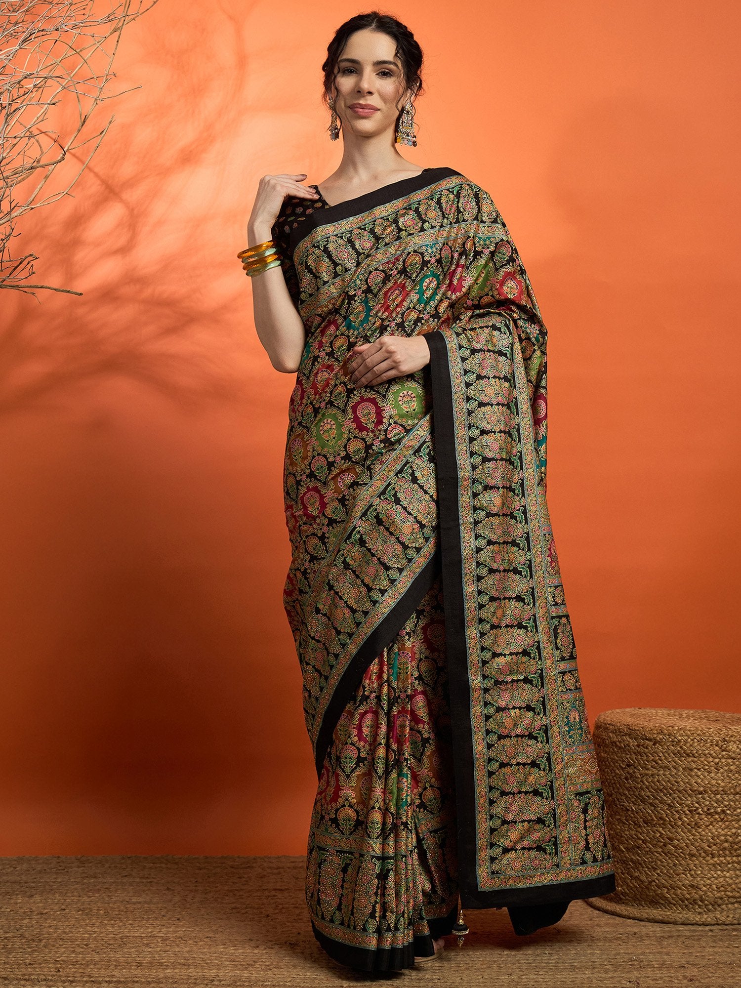 Black Black Banarasi Dola Silk Embellished Saree