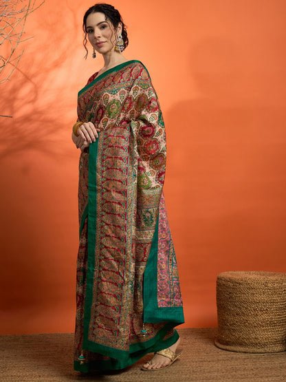 Cream Banarasi Dola Silk Embellished Saree