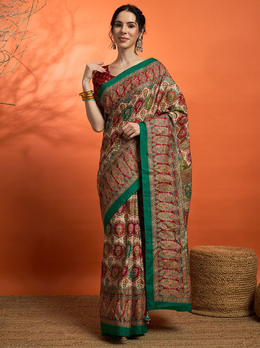 Cream Cream Banarasi Dola Silk Embellished Saree