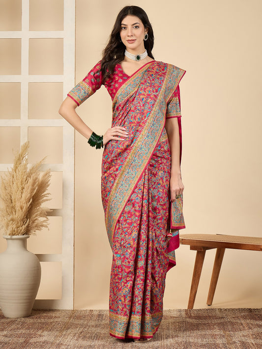Pink Pink Banarasi Dola Silk Woven Saree