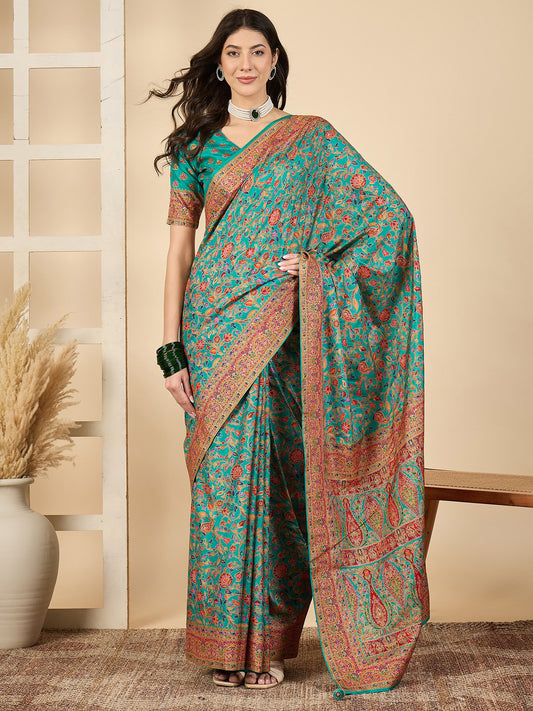 Blue Light Banarasi Dola Silk Woven Saree