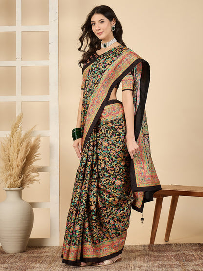 Black Banarasi Dola Silk Woven Saree