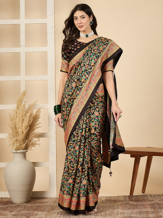Black Black Banarasi Dola Silk Woven Saree