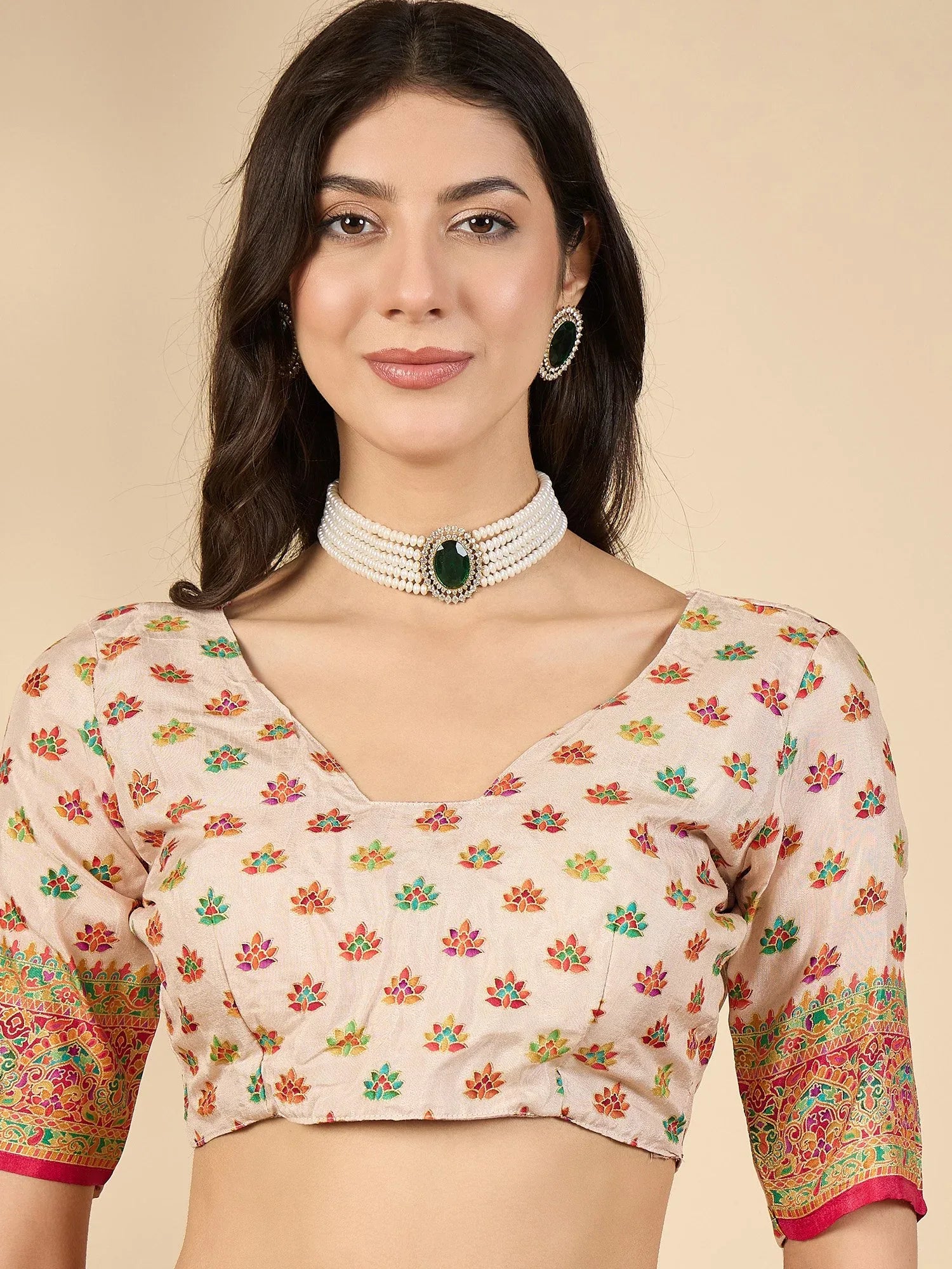 Cream Banarasi Dola Silk Woven Saree