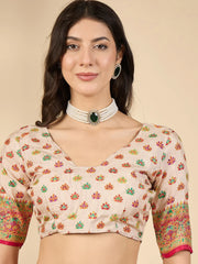 Cream Banarasi Dola Silk Woven Saree