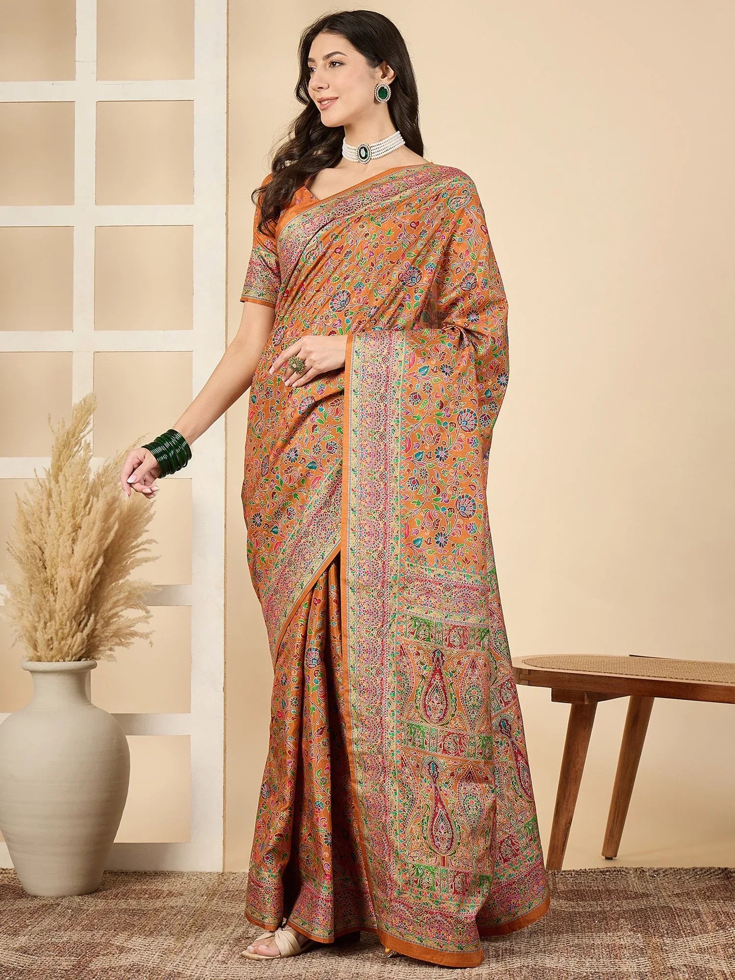 Orange Banarasi Dola Silk Woven Saree