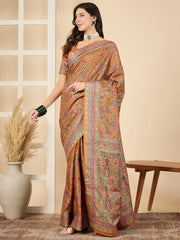 Orange Banarasi Dola Silk Woven Saree