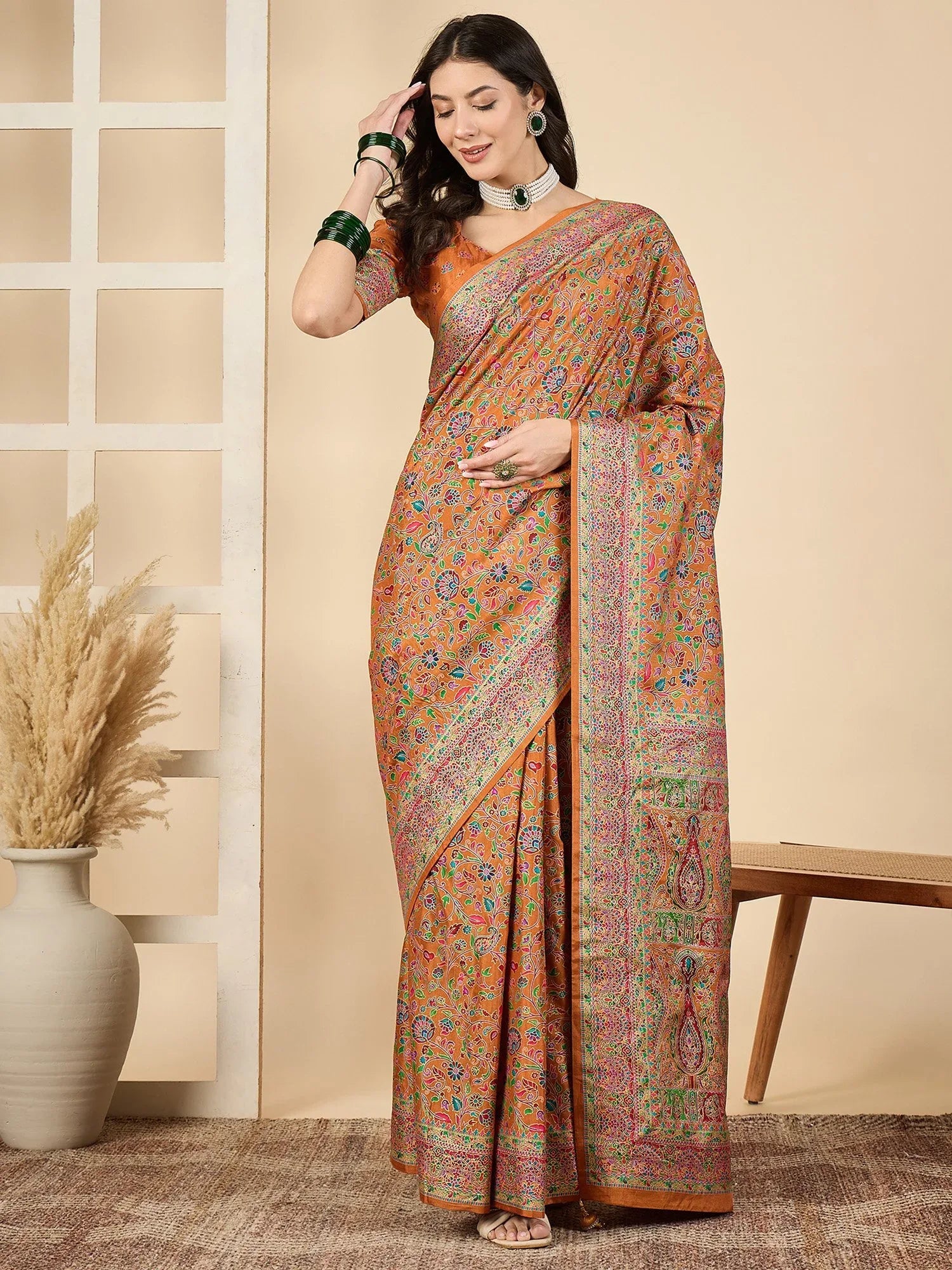 Orange Orange Banarasi Dola Silk Woven Saree