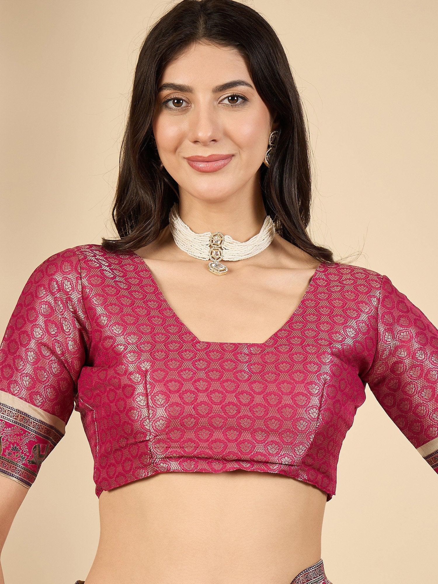 Cream Banarasi Viscose Silk Woven Saree