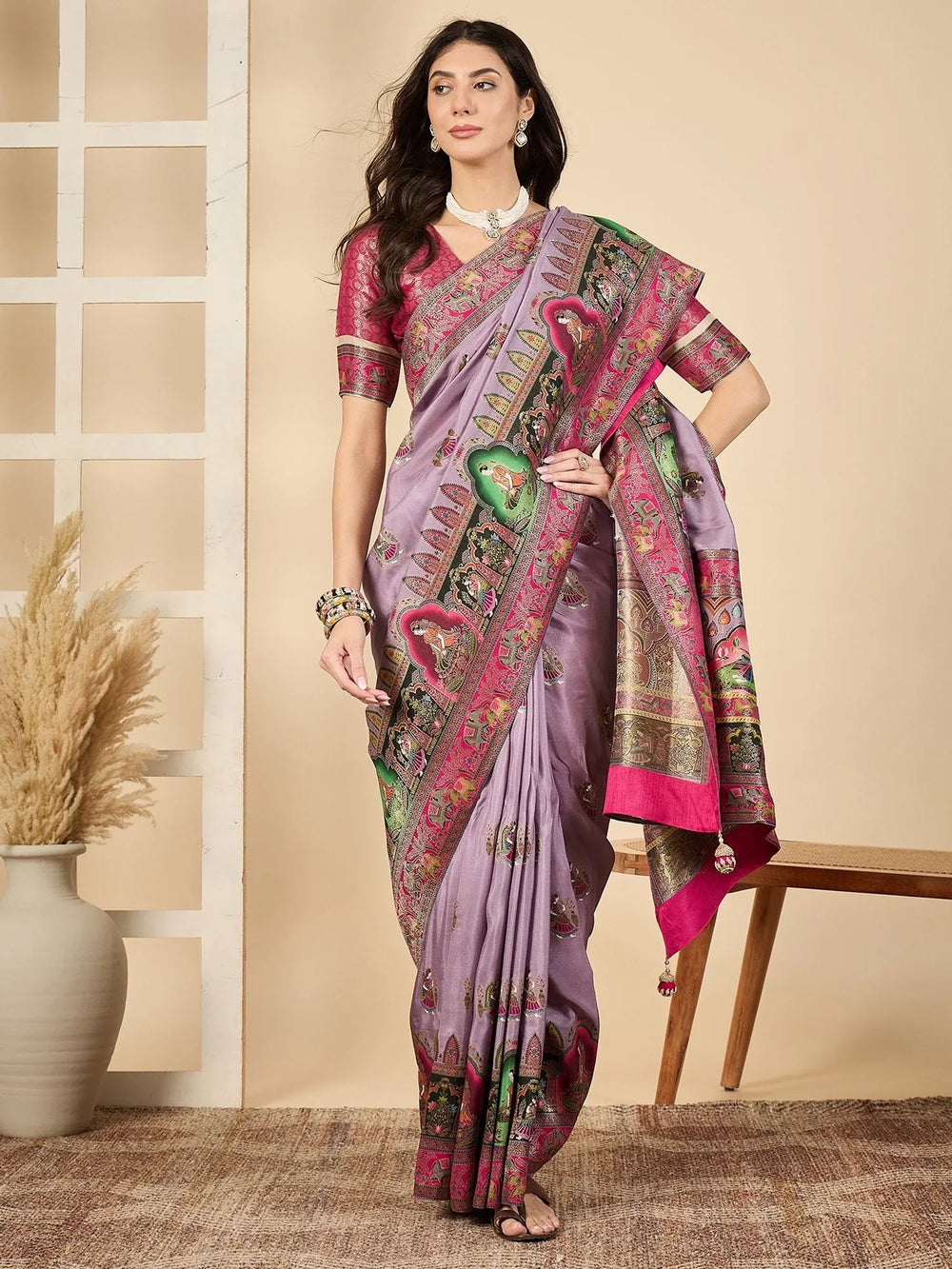 Mauve Banarasi Viscose Silk Woven Saree - The Dori Store
