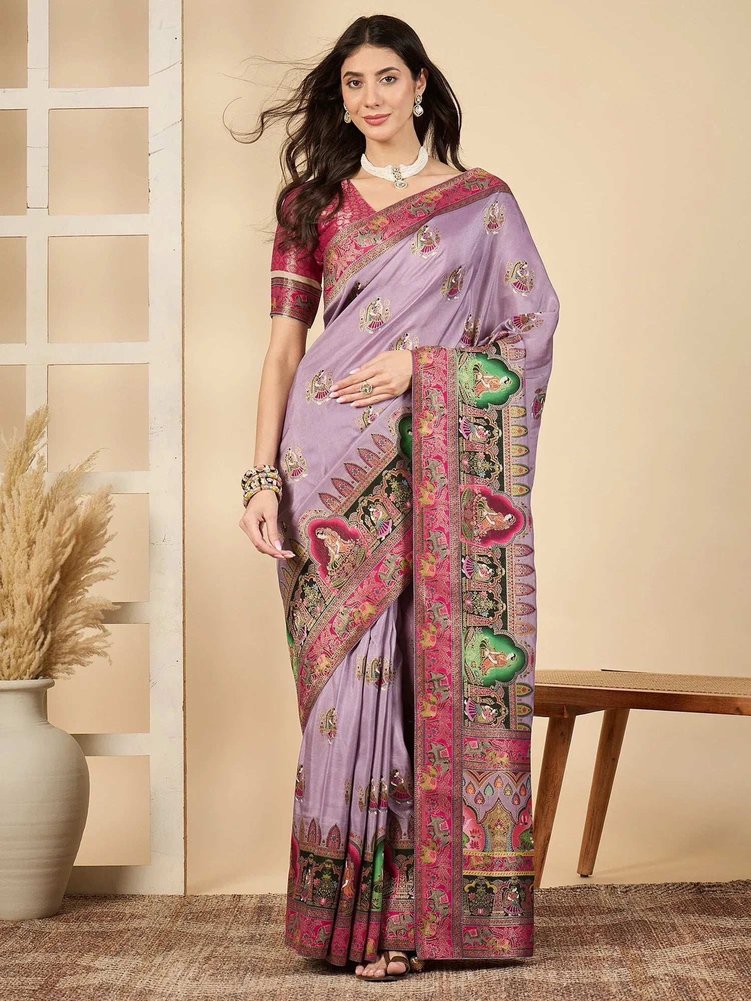 Mauve Banarasi Viscose Silk Woven Saree - The Dori Store