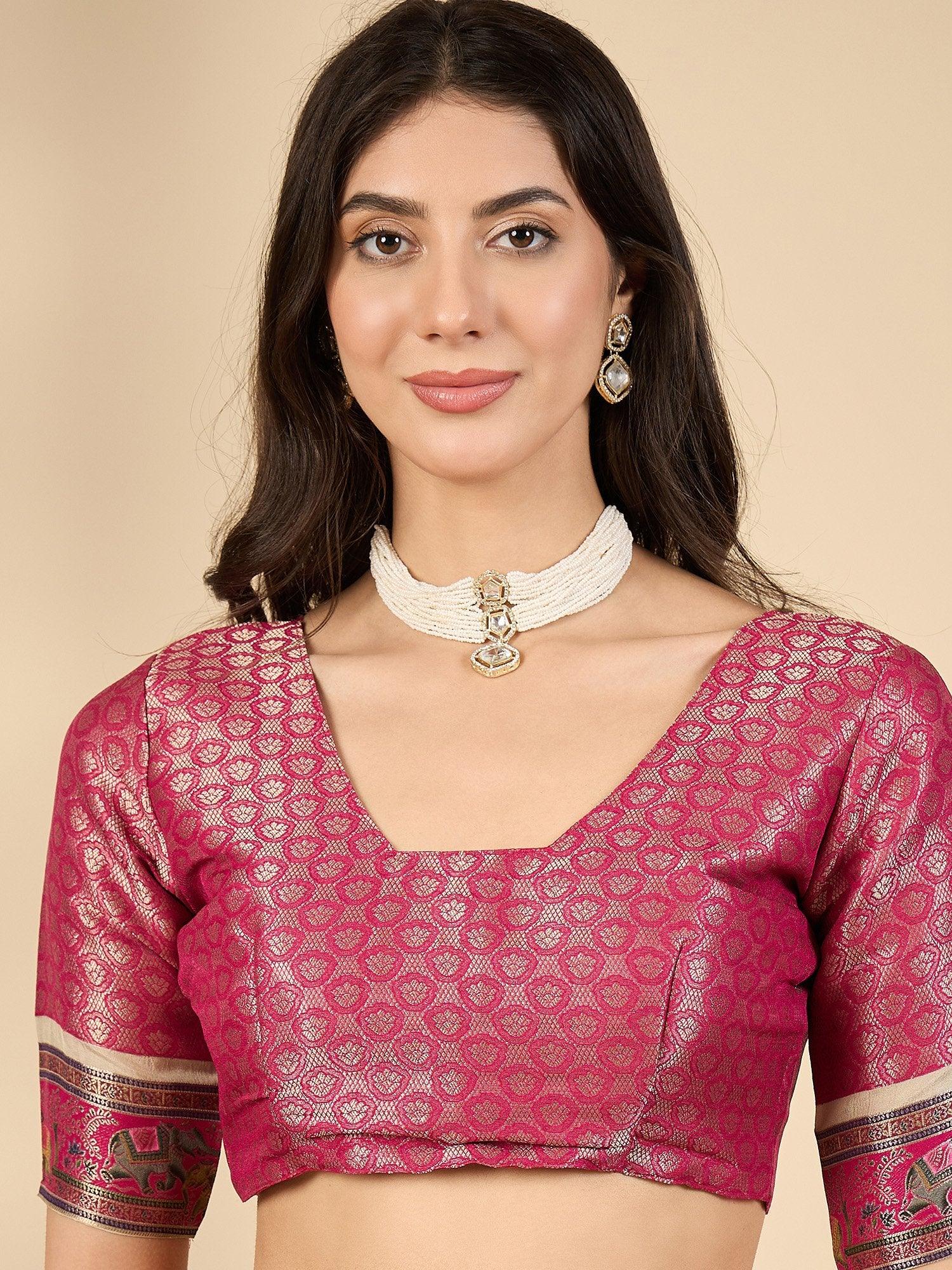 Cream Banarasi Viscose Silk Woven Saree