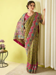 Olive Banarasi Viscose Silk Woven Saree
